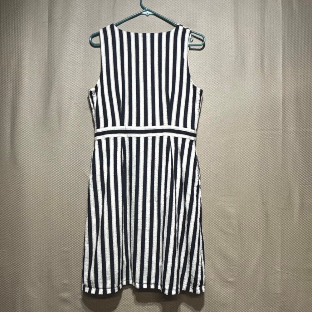 J.Crew Navy White Striped Sheath Dress Size 8 Cotton Linen Sleeveless Career - Picture 10 of 10